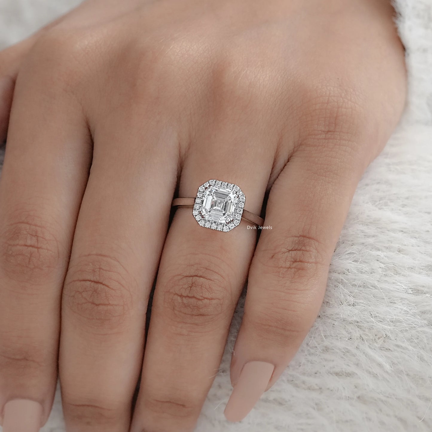 Asscher Cut Halo Diamond Engagement Ring