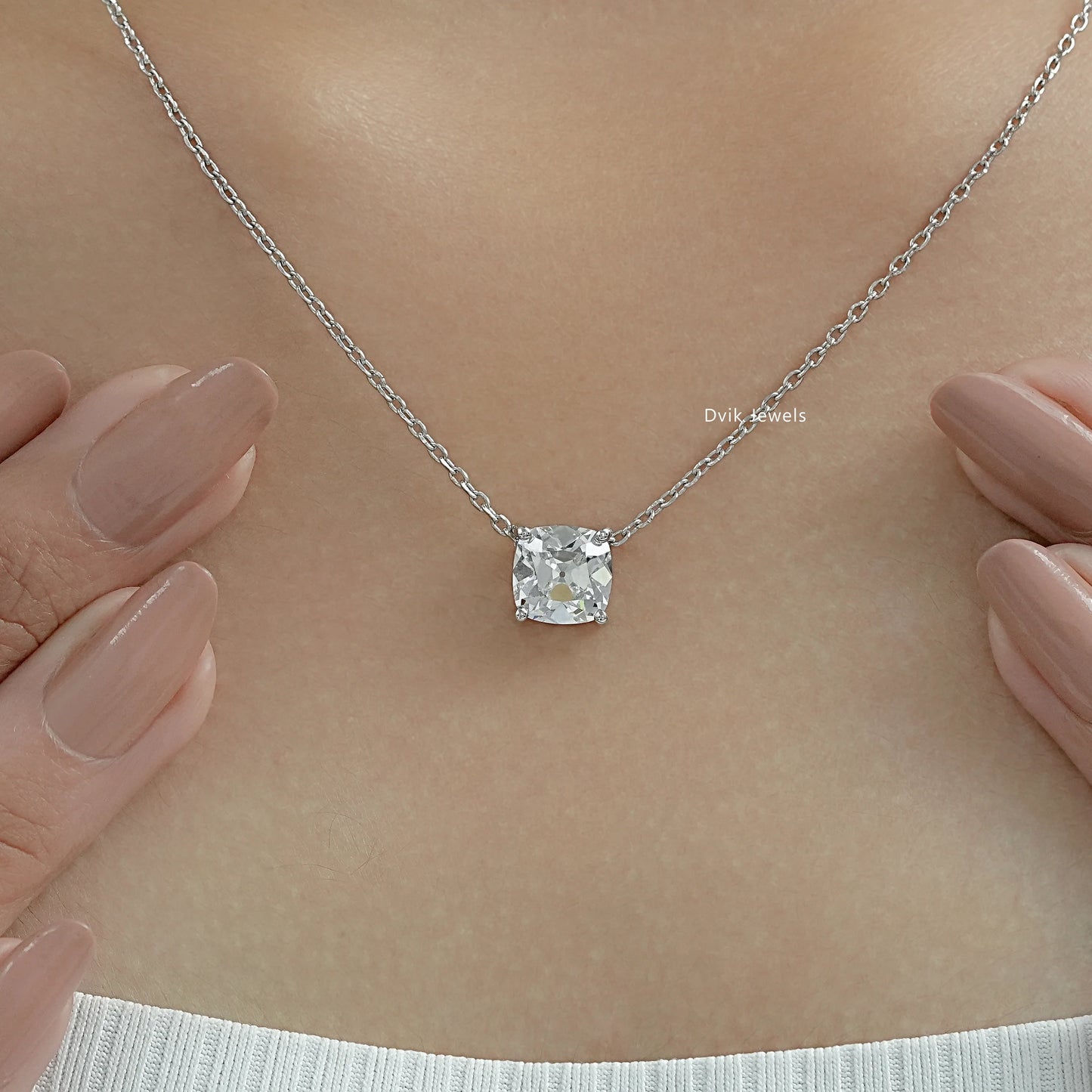Square Old Mine Cushion Cut Lab Diamond Solitaire Pendant Pendant