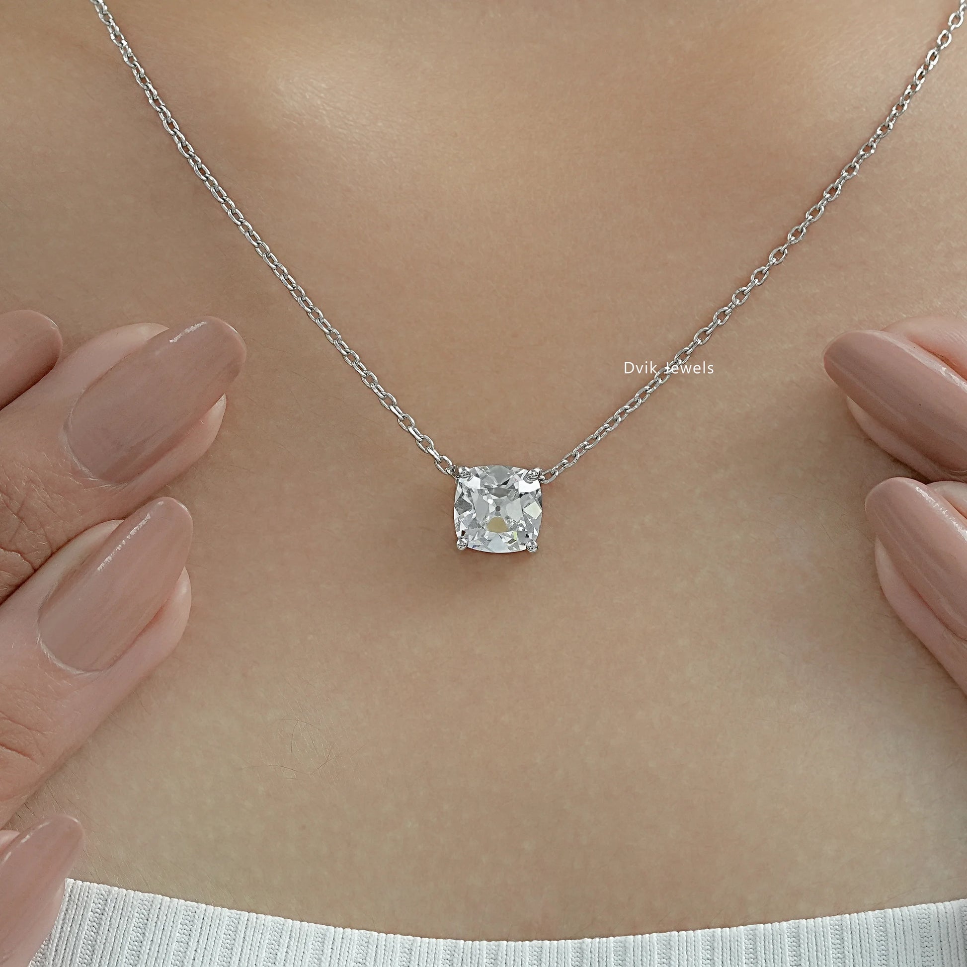 Square Old Mine Cushion Cut Lab Diamond Solitaire Pendant Pendant