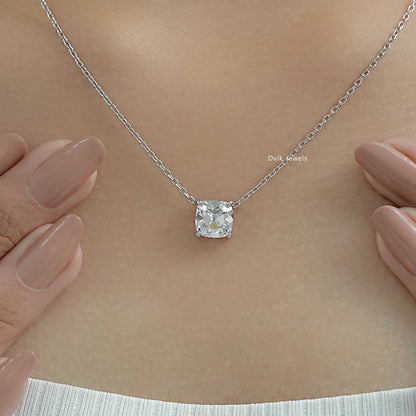Square Old Mine Cushion Cut Lab Diamond Solitaire Pendant Pendant