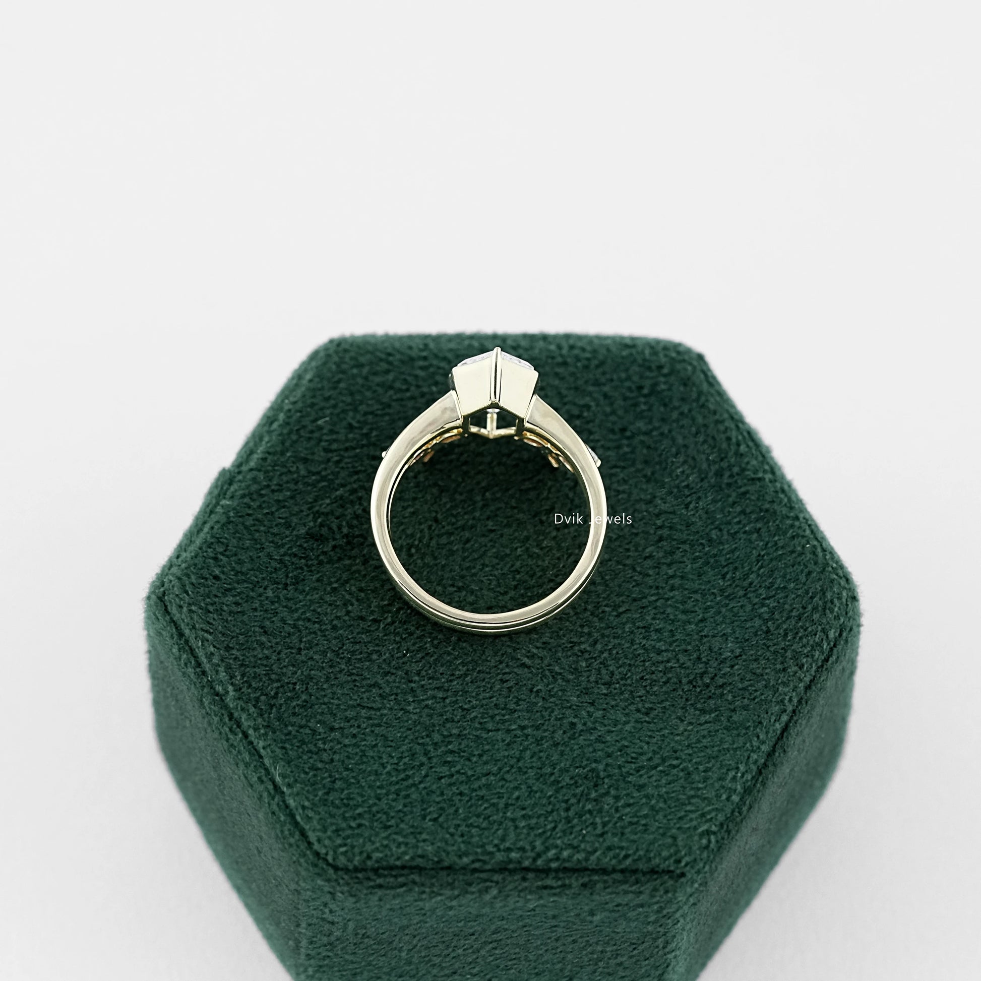 Dutch Marquise Cut Bridal Set Ring with Round accents from side angle on box