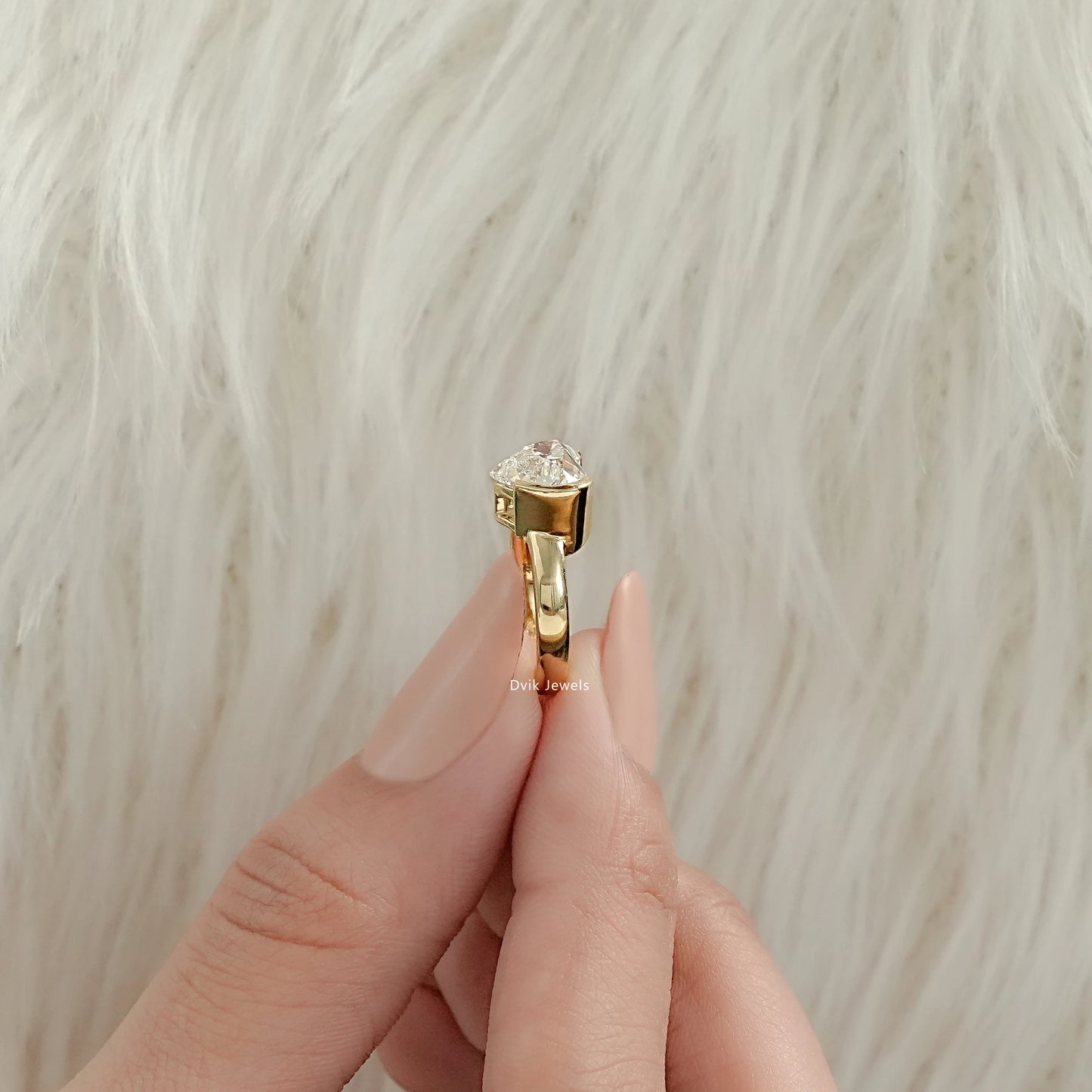 Heart Cut Half Bezel Set Lab Diamond Solitaire Ring