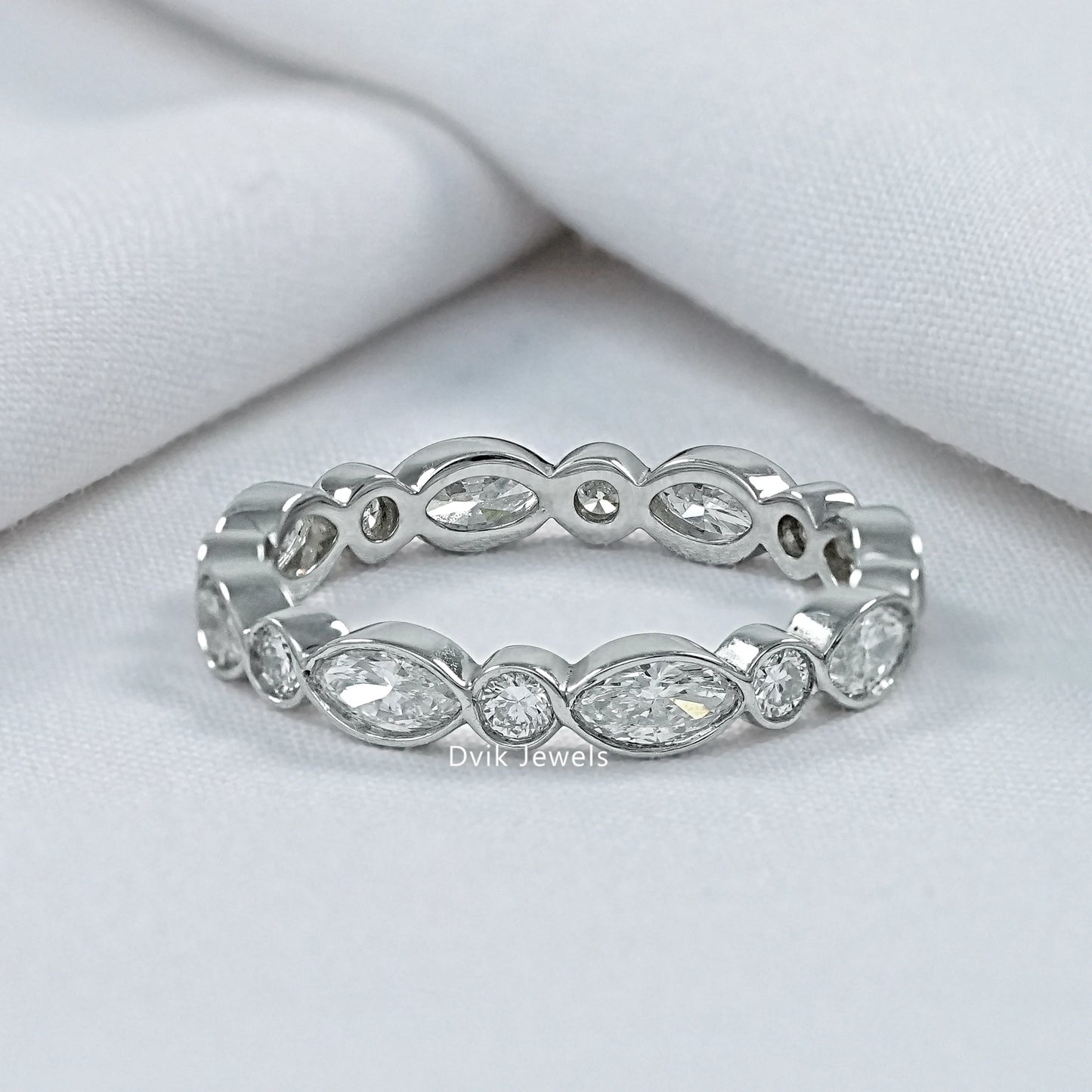 Marquise And Round Cut Lab Diamond Full Eternity Band