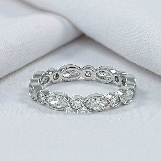 Marquise And Round Cut Lab Diamond Full Eternity Band