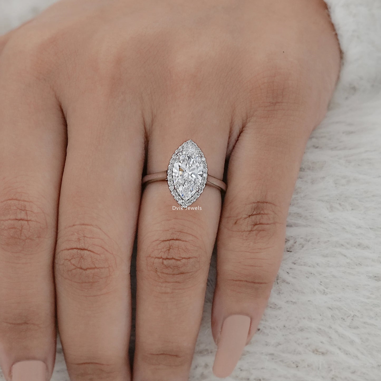Classic Marquise Cut Halo Diamond Engagement Ring