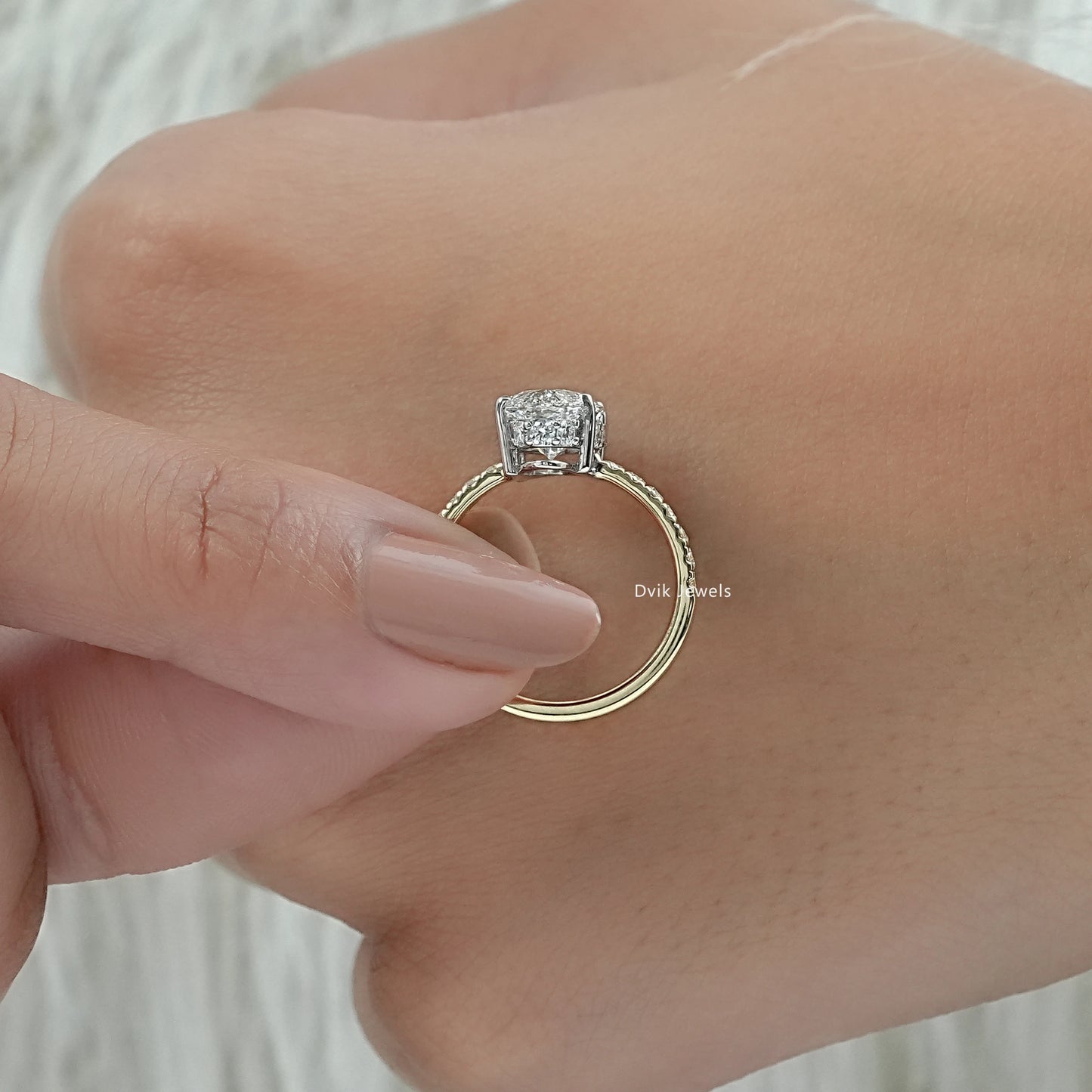 Moval Cut Lab Diamond Solitaire Accent Ring Ring