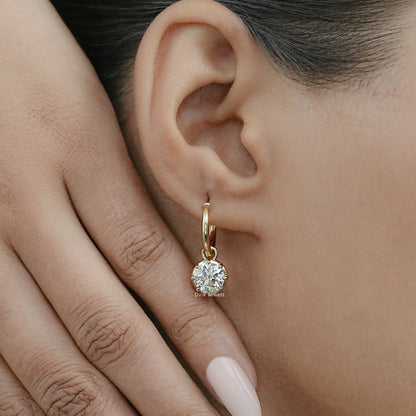 OEC Round Cut Lab Diamond Dangle Drop Earrings