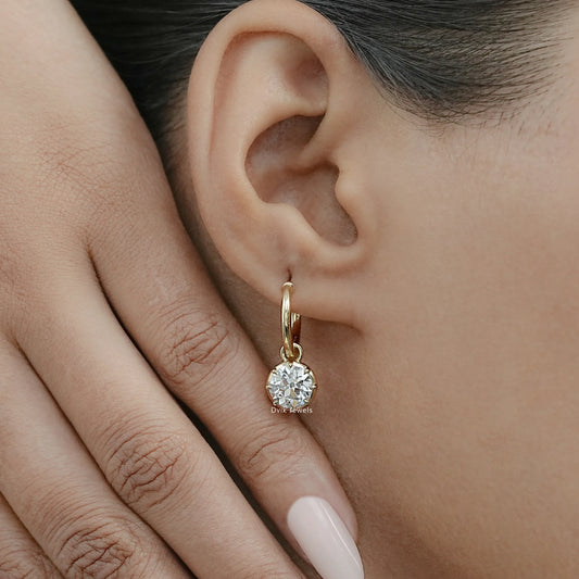 OEC Round Cut Lab Diamond Dangle Drop Earrings