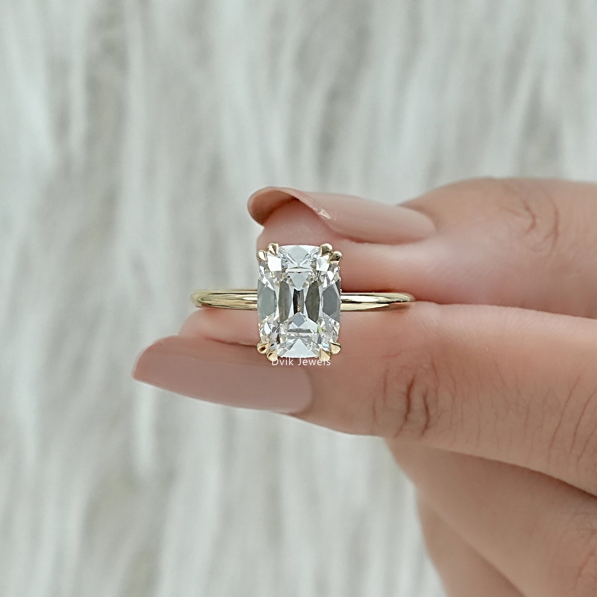 Old Mine Cushion Cut Lab Diamond Hidden Halo Solitaire Ring Ring