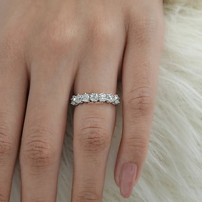 Old Mine Square Cushion Cut Seven Stone Lab Diamond Ring