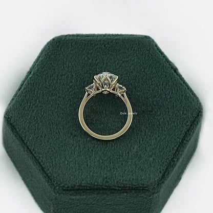 Three stone oval engagement ring white gold with a polished bridal band