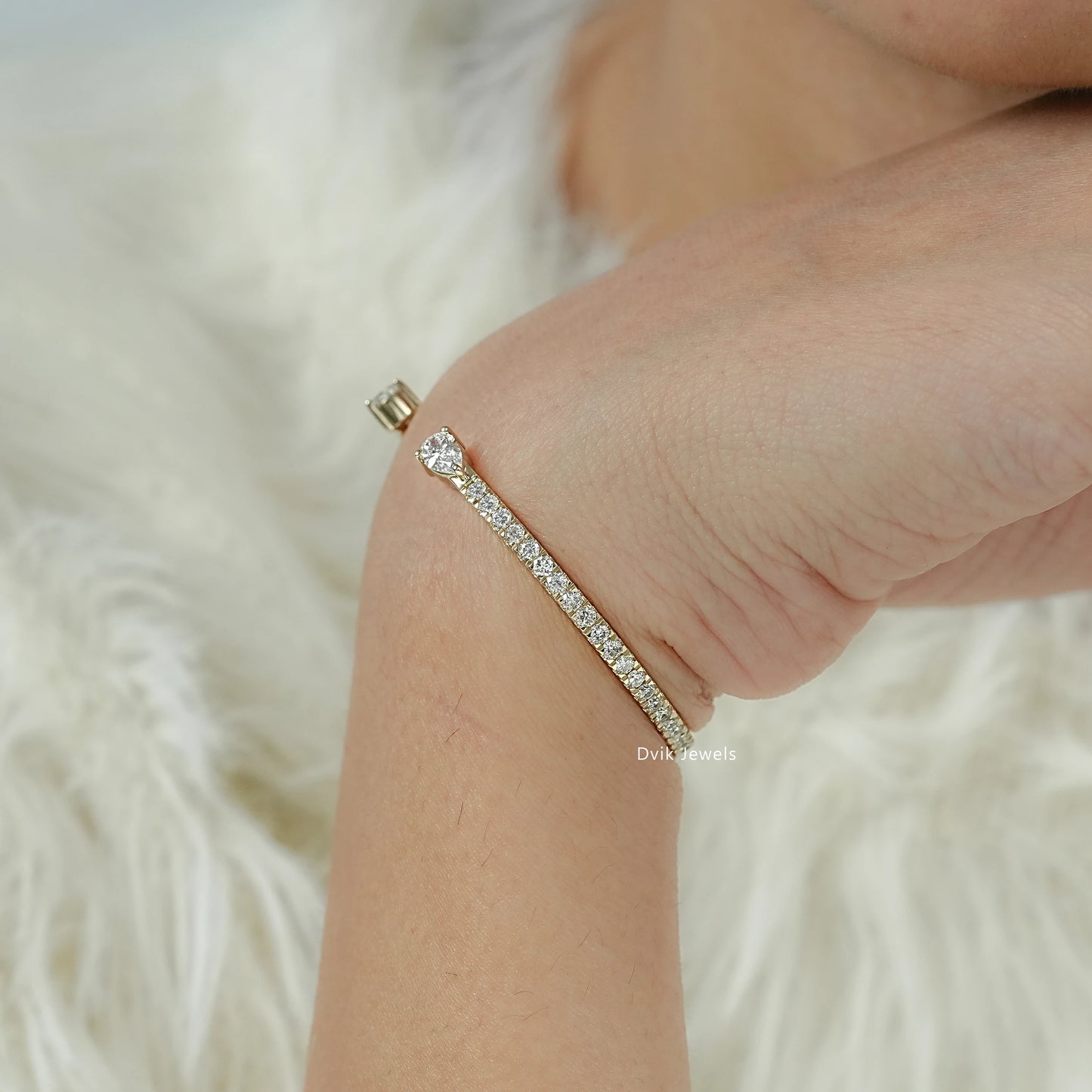 Pear And Round Cut Diamond Open Cuff Bracelet