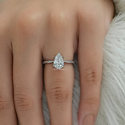 Pear Cut Lab Diamond Solitaire Ring With Engraved Band Ring