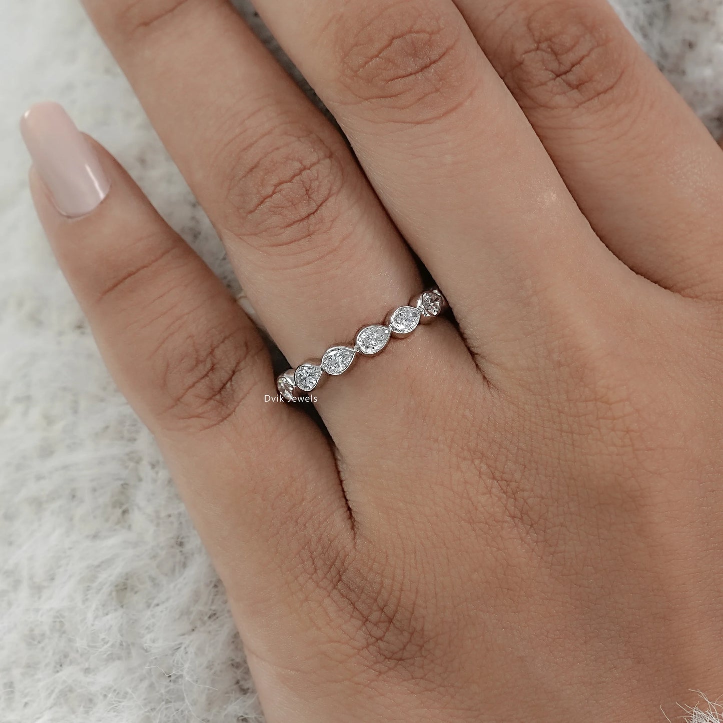 Bezel Set Pear Cut Lab Diamond Full Eternity Wedding Band