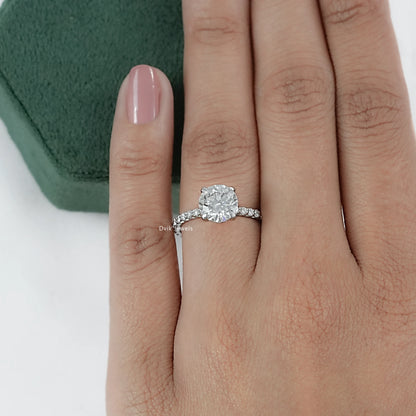 Round Cut Lab Diamond Pave Set Solitaire Ring