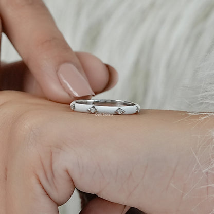 modern wedding band white gold white enamel star set diamonds profile