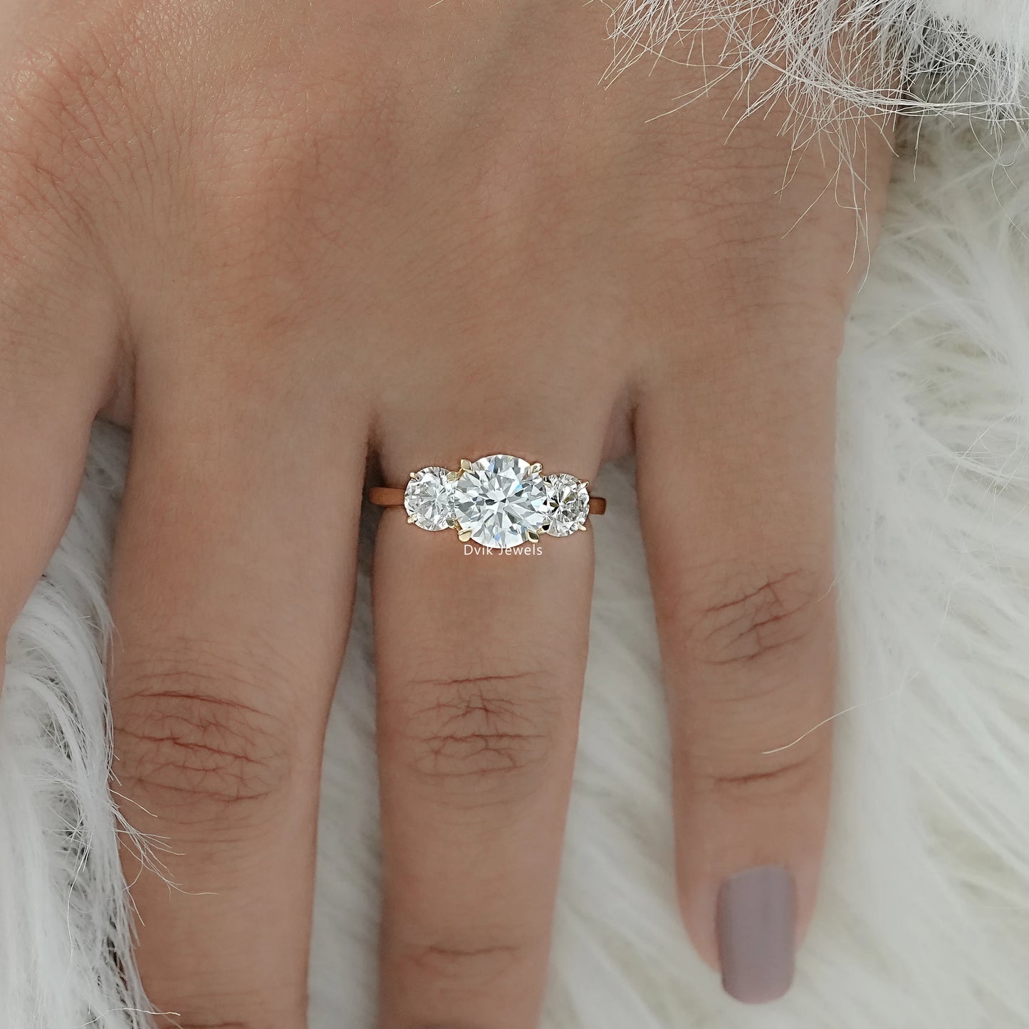 Round Cut Three Stone Lab Diamond Ring with Prong Setting