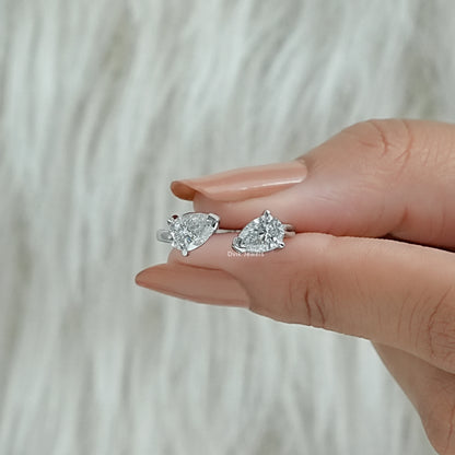 Two Pear Cut Lab Diamond Bypass Ring Ring