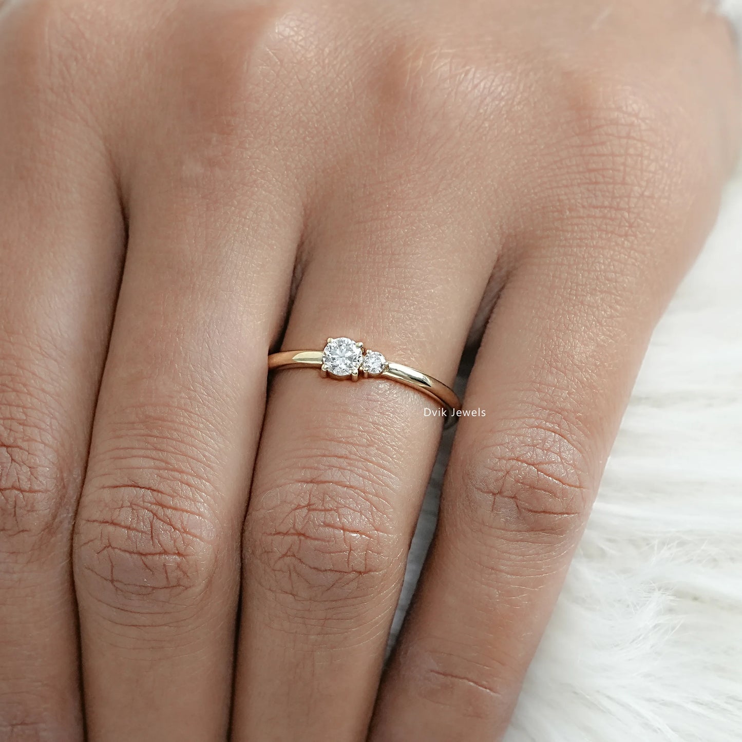 Round Cut Lab Diamond Two Stone Dainty Ring