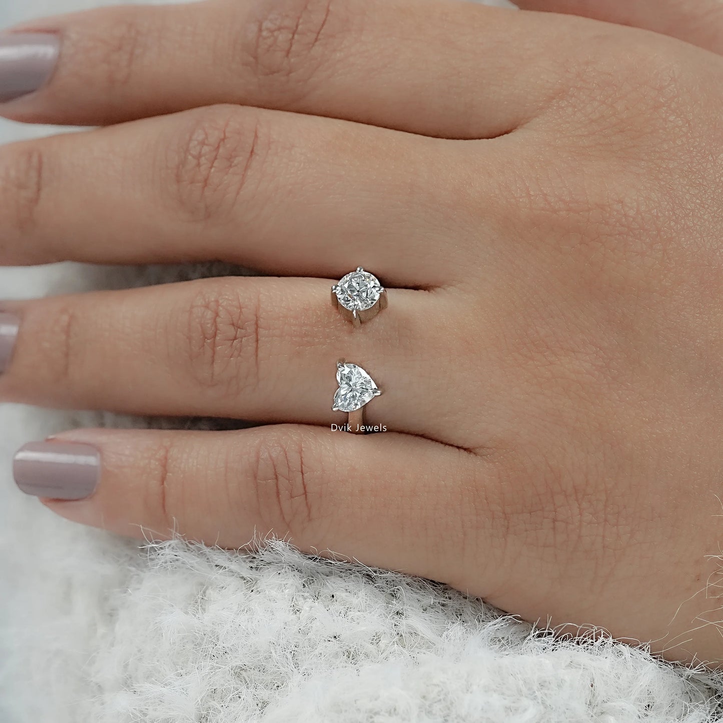 Heart and Round Cut Lab Diamond Toi Moi Engagement Ring