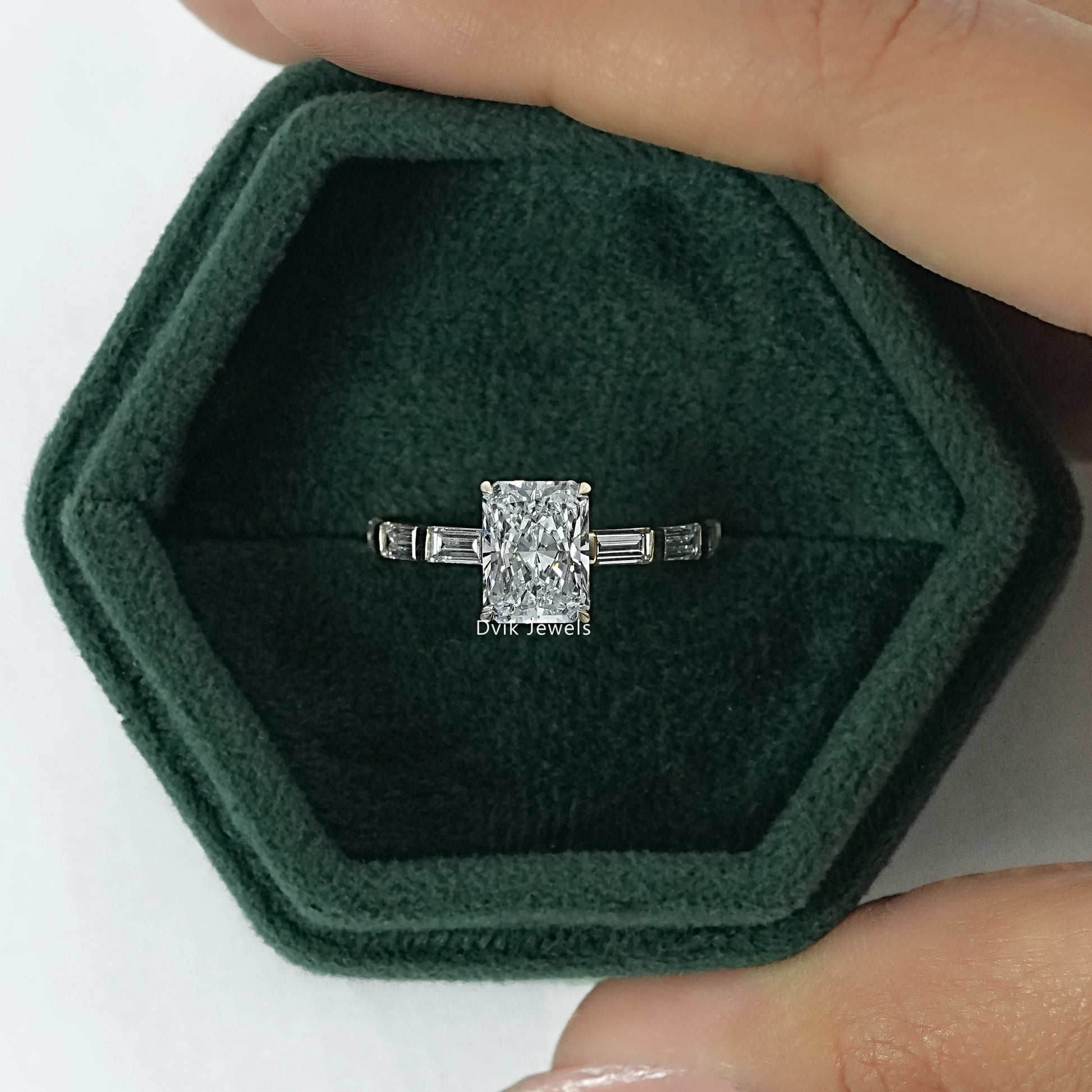Radiant Cut Lab Diamond Accent Ring with Hidden Halo Ring