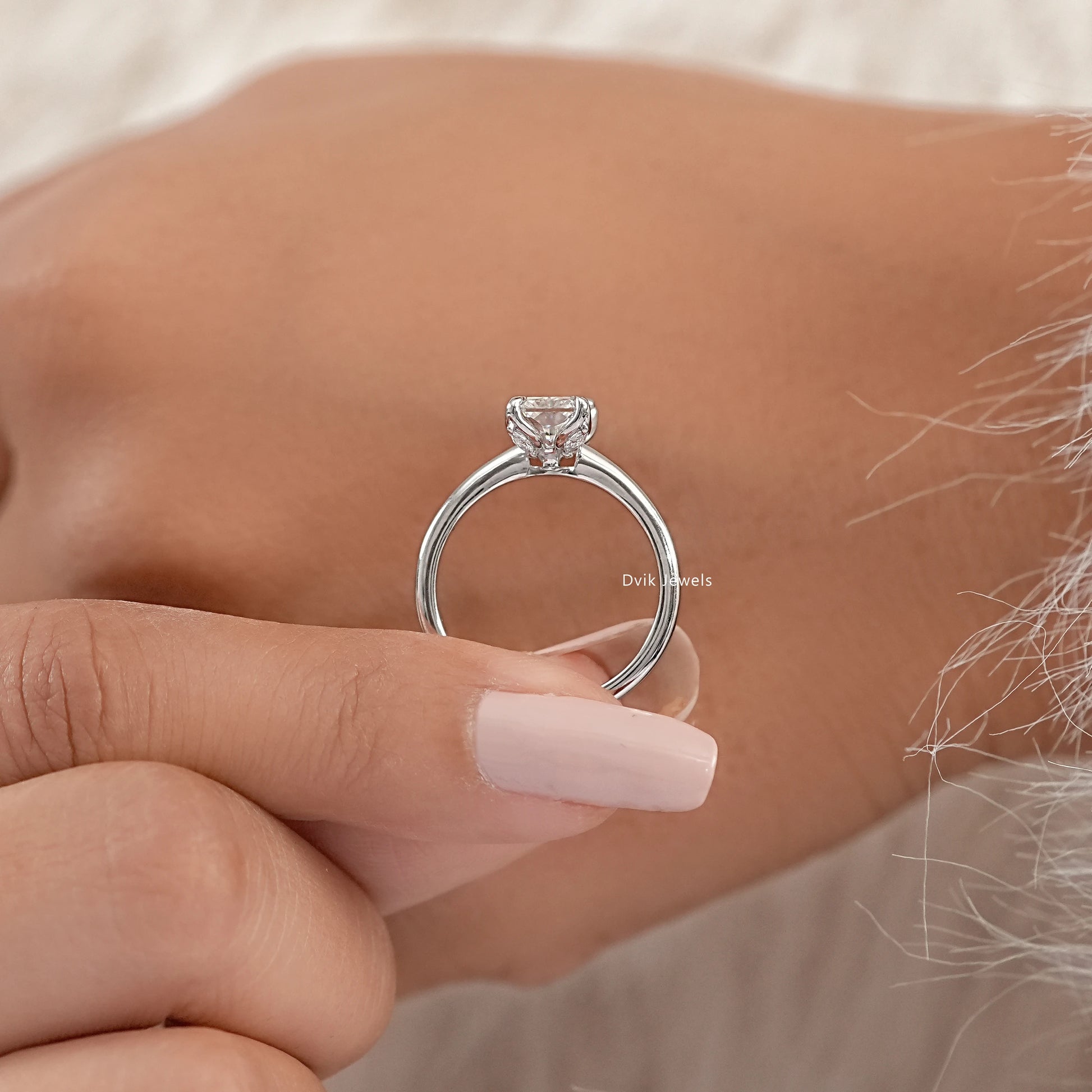 Radiant Cut Tulip Basket Hidden Halo Ring Ring
