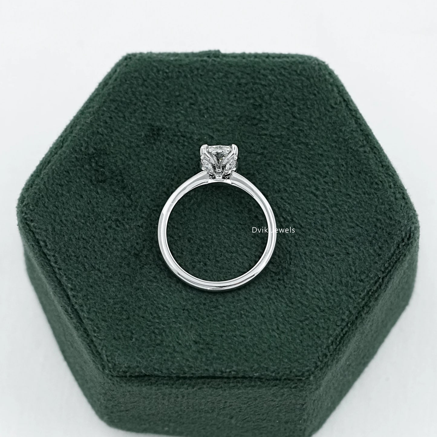 Radiant Cut Tulip Basket Hidden Halo Ring