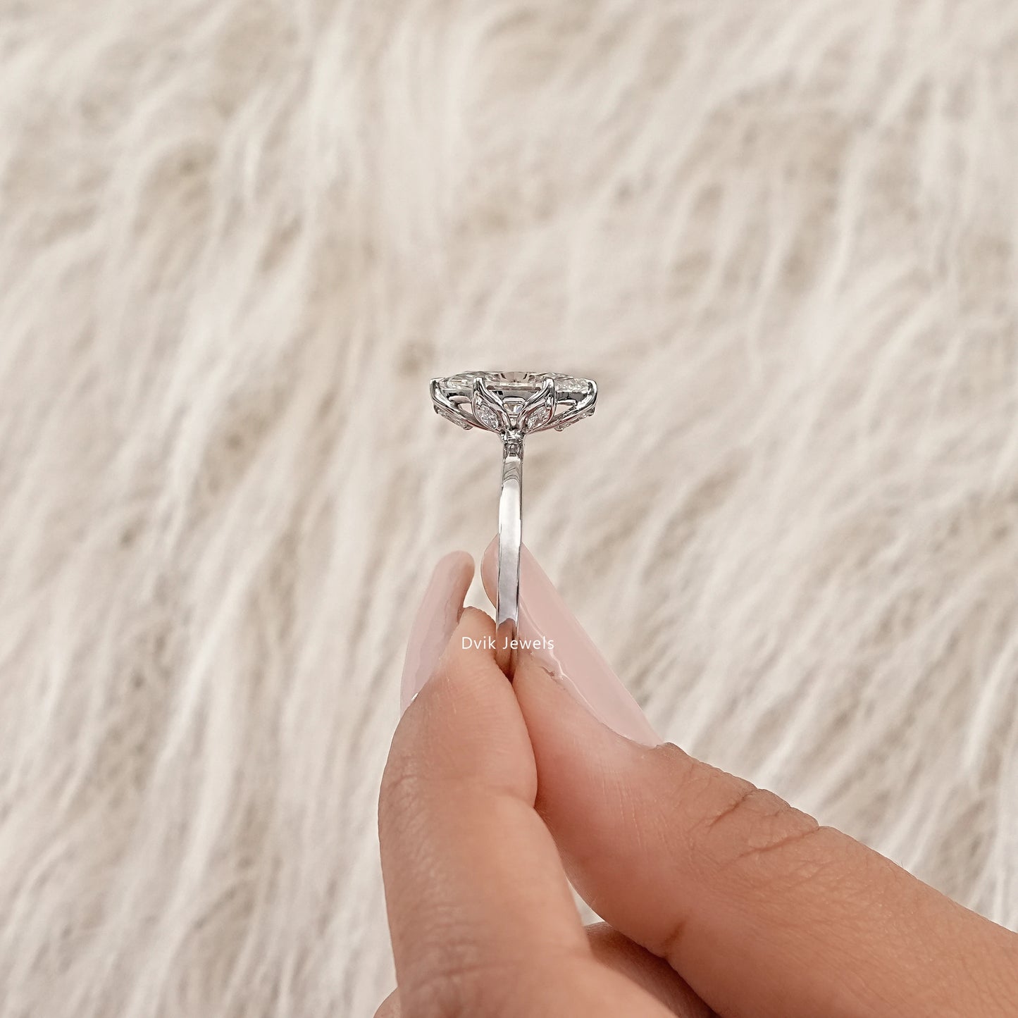 Tulip Set Marquise Cut Lab Diamond Engagement Ring