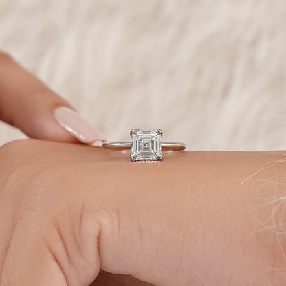 Asscher Lab Diamond Tulip Basket Solitaire Ring