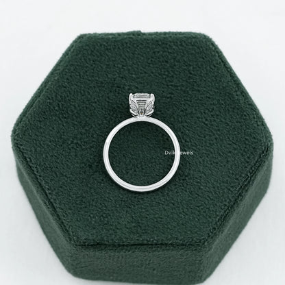 Emerald Cut Tulip Set Hidden Halo Ring