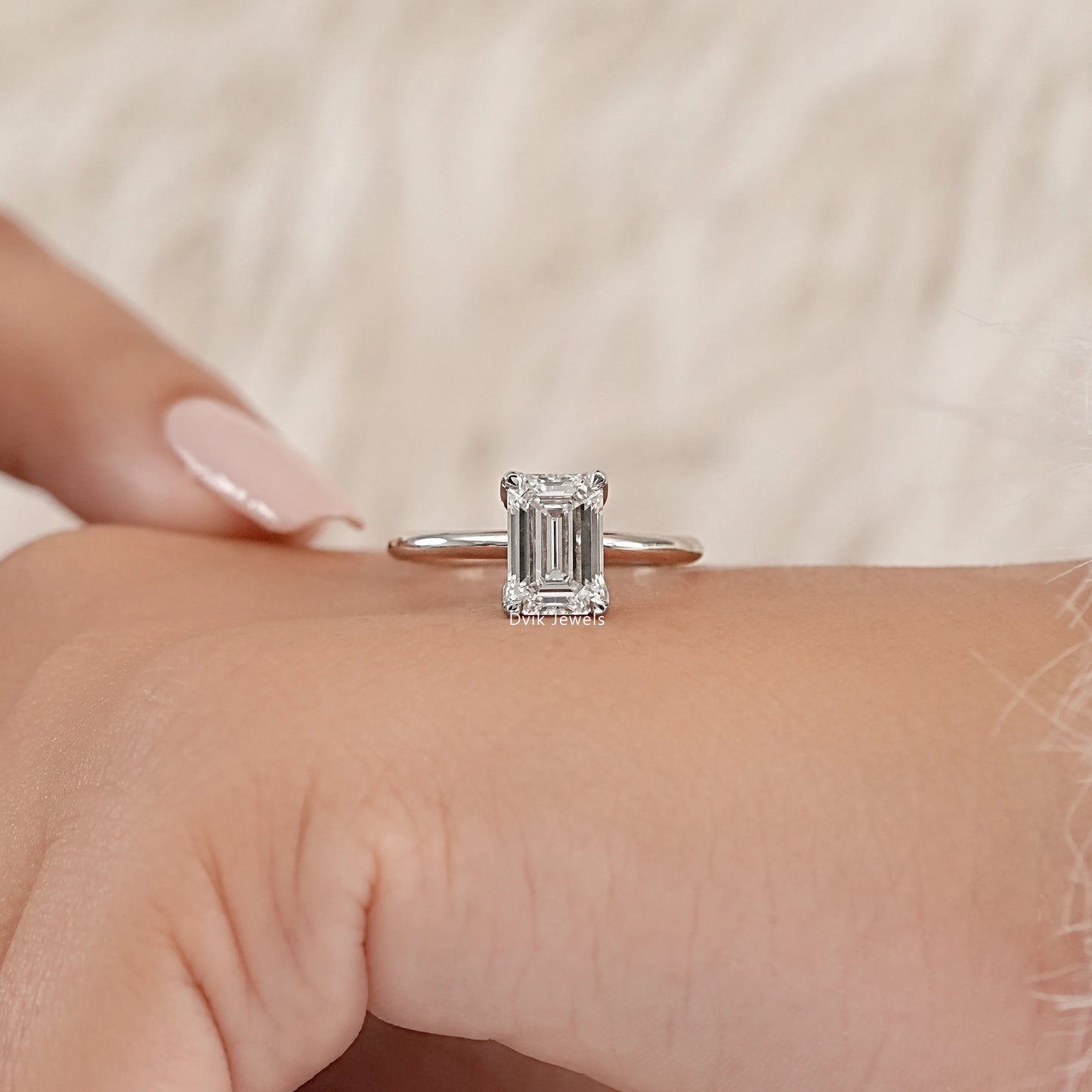 Emerald Cut Tulip Set Hidden Halo Ring