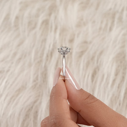 Round Cut Tulip Basket Set Engagement Ring