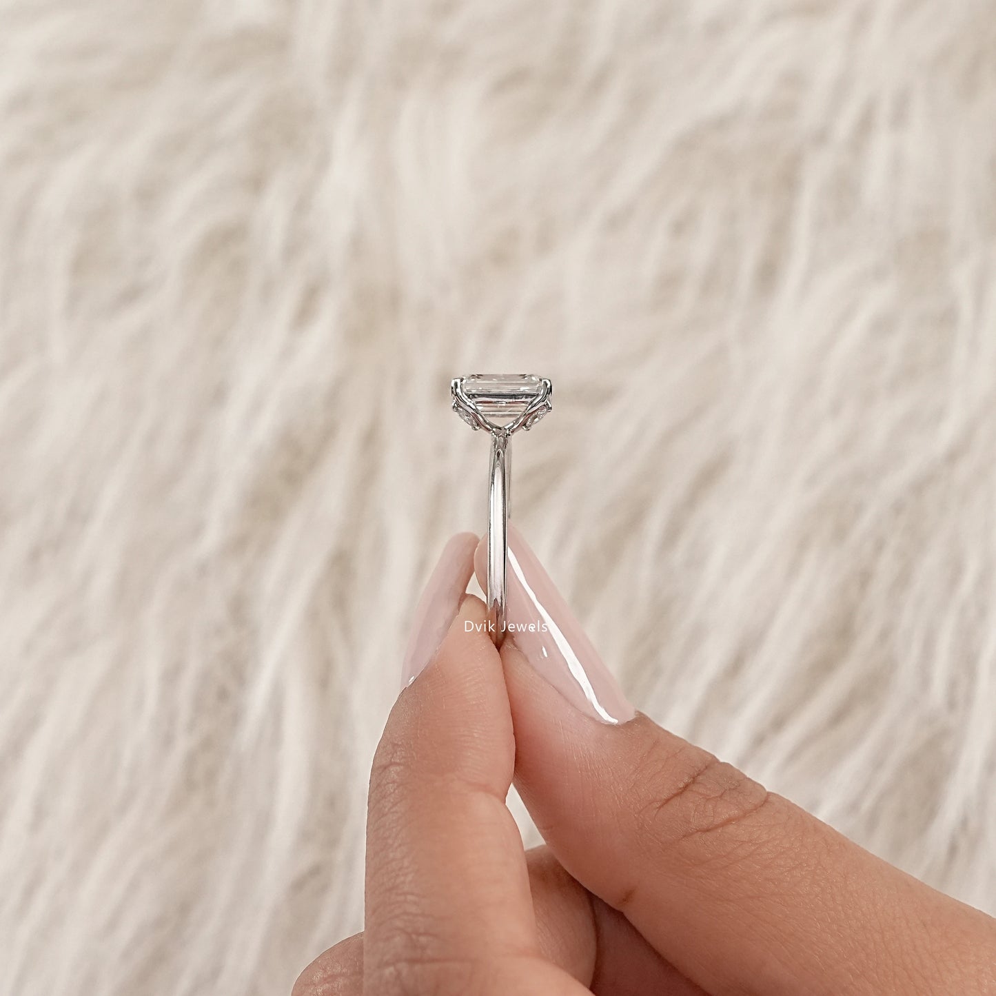 Emerald Cut Tulip Set Hidden Halo Ring