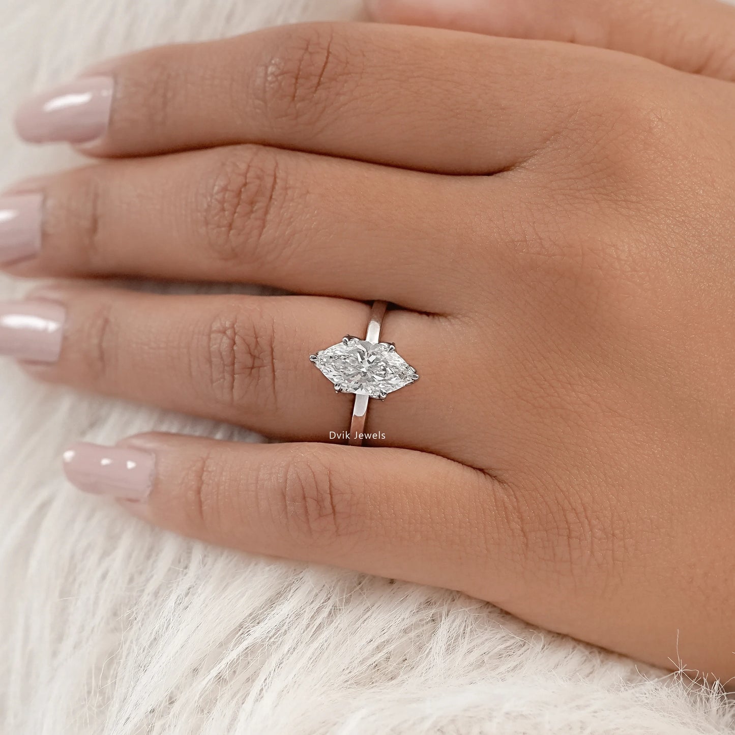 Tulip Set Marquise Cut Lab Diamond Engagement Ring
