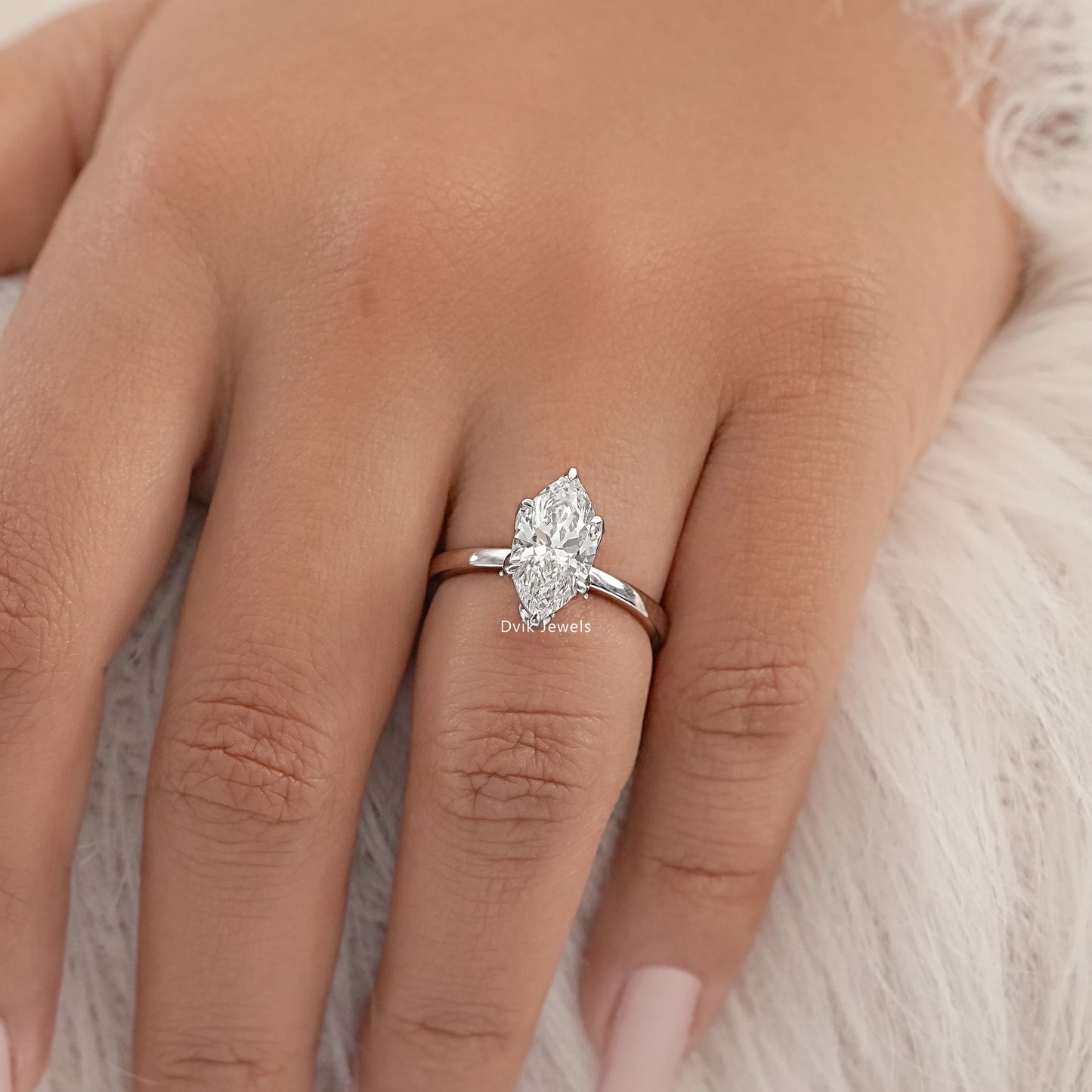 Tulip Set Marquise Cut Lab Diamond Engagement Ring