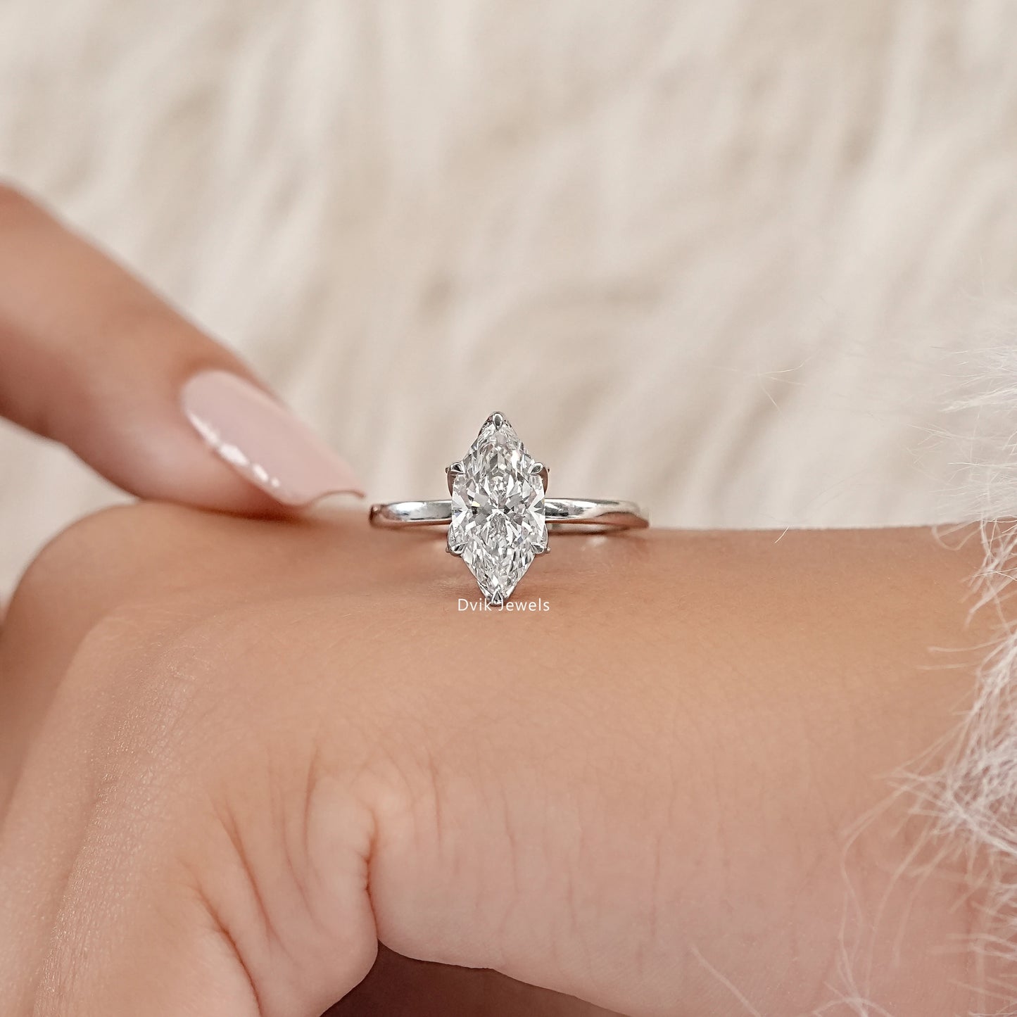 Tulip Set Marquise Cut Lab Diamond Engagement Ring