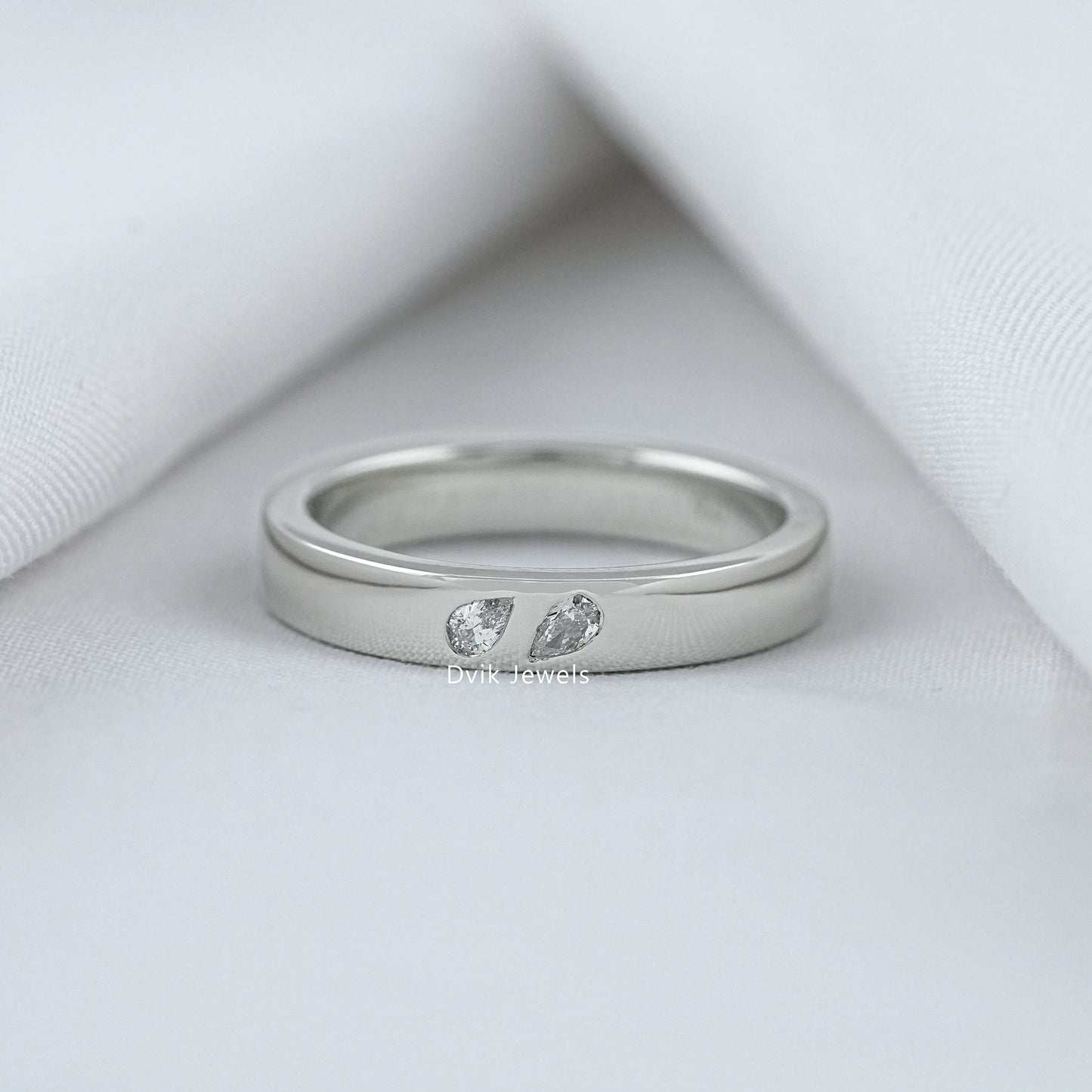 Dvik Jewels twin pear cut lab diamond sleek band in white gold