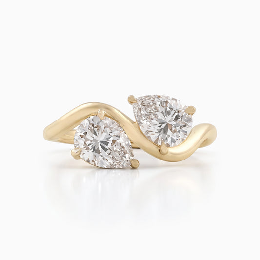 Twin Pear Cut Lab Diamond Curved Ring Ring