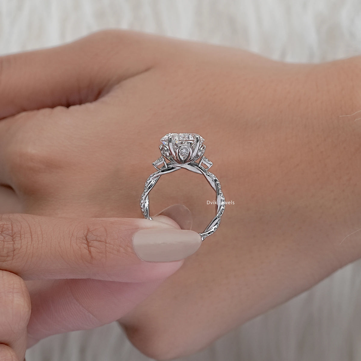 Oval Cut Diamond Twisted Hidden Halo Ring