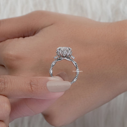 Oval Cut Diamond Twisted Hidden Halo Ring