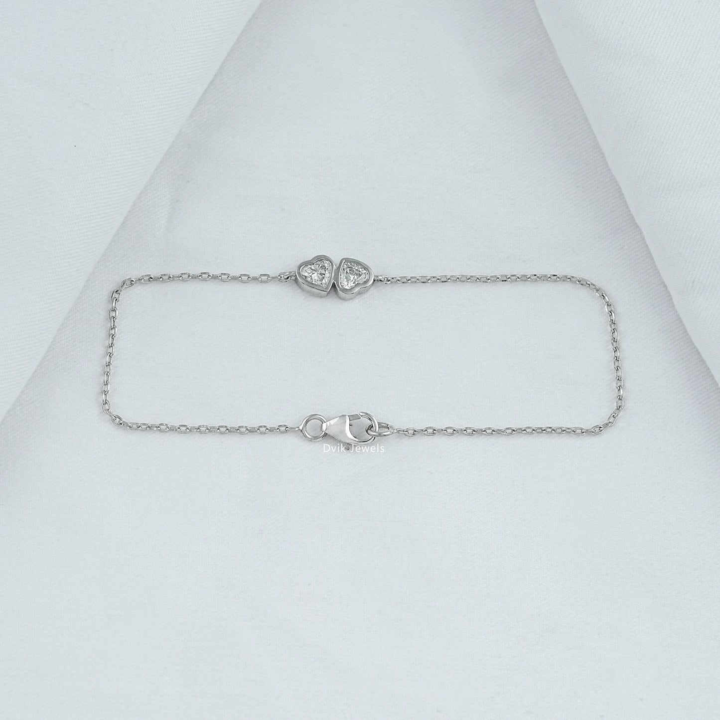 Double Heart Cut Lab Diamond Chain Bracelet