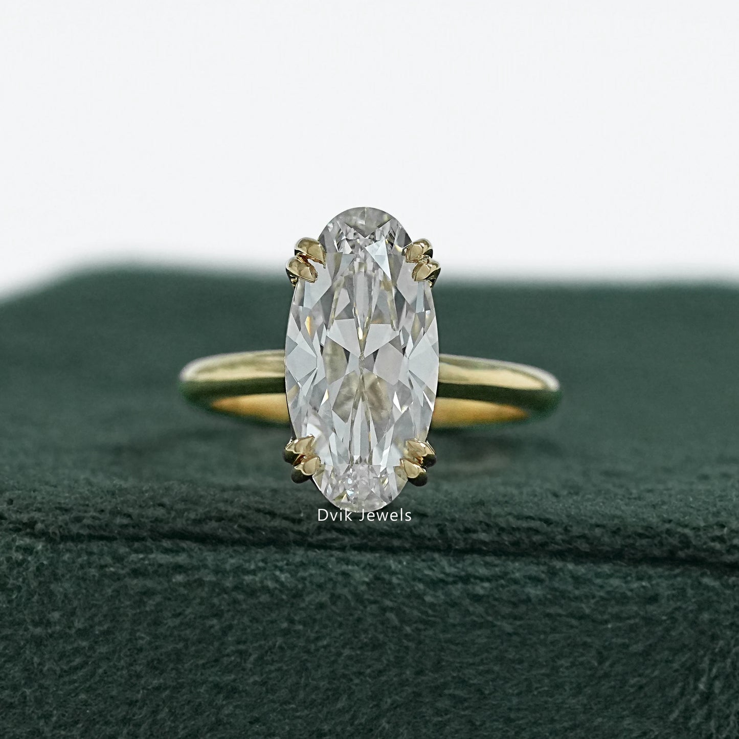 Two Prong Set Old Mine Moval Cut Lab Diamond Solitaire Ring