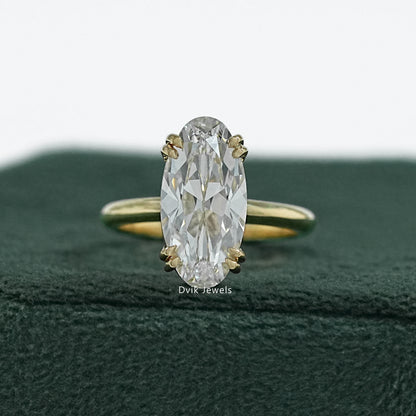 Two Prong Set Old Mine Moval Cut Lab Diamond Solitaire Ring