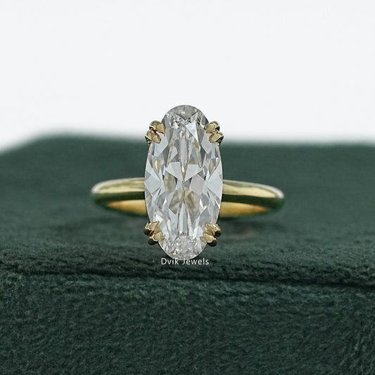 Two Prong Set Old Mine Moval Cut Lab Diamond Solitaire Ring