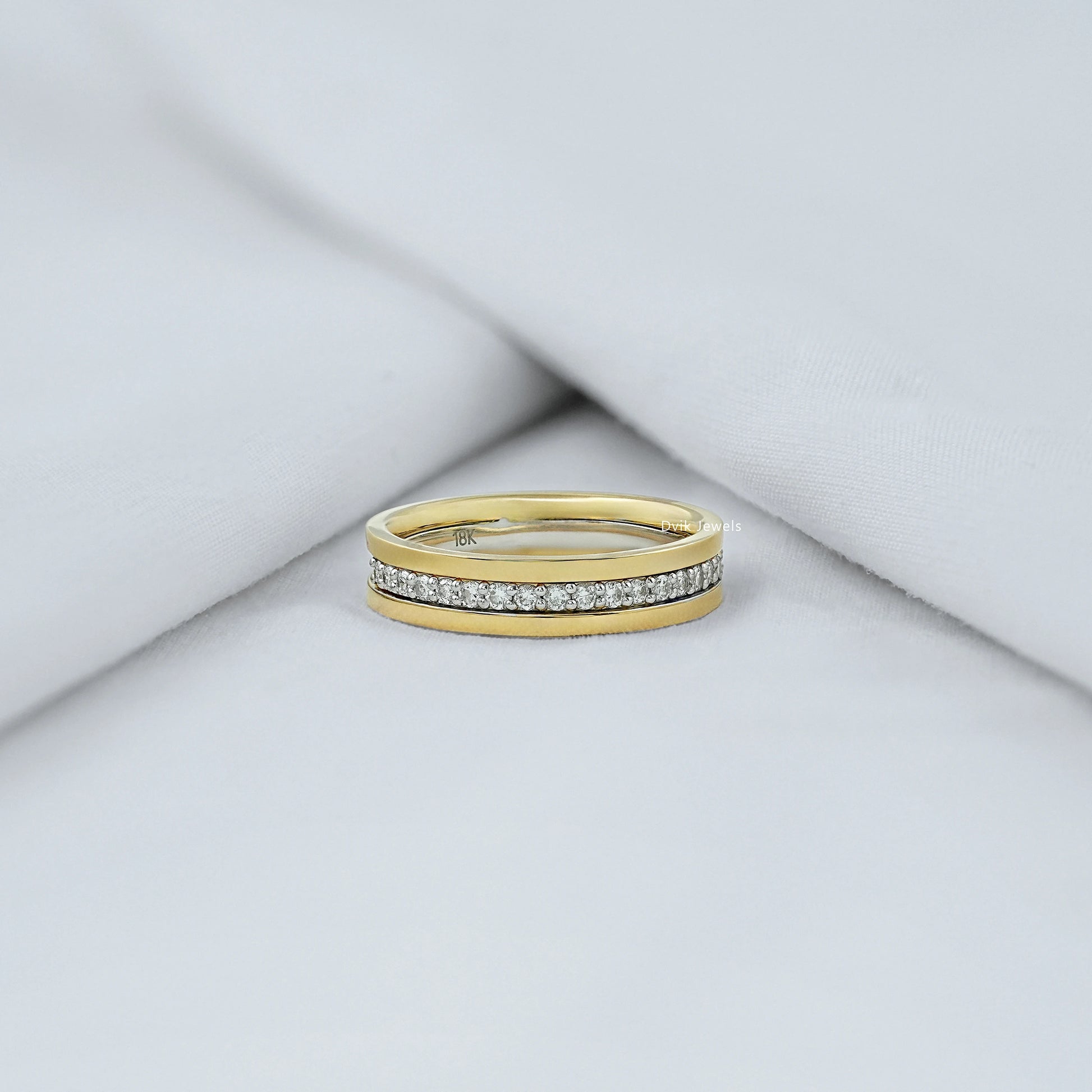 Round Cut Lab Grown Diamond Two Tone Men's Band Band