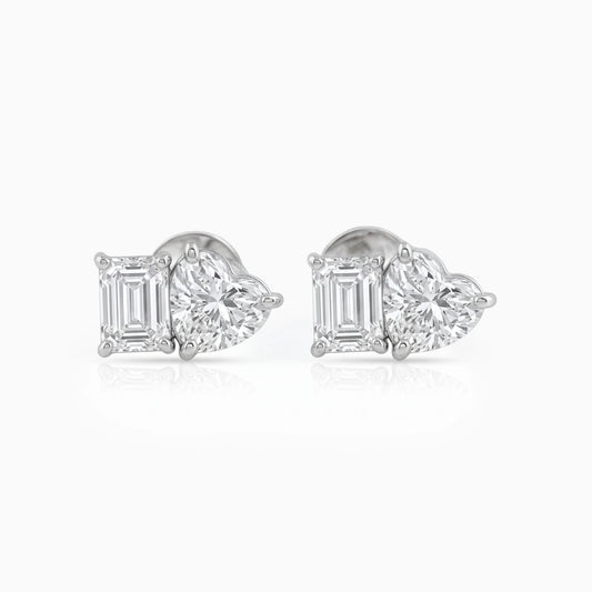 Two Stone Emerald & Heart Lab Diamond Stud Earrings