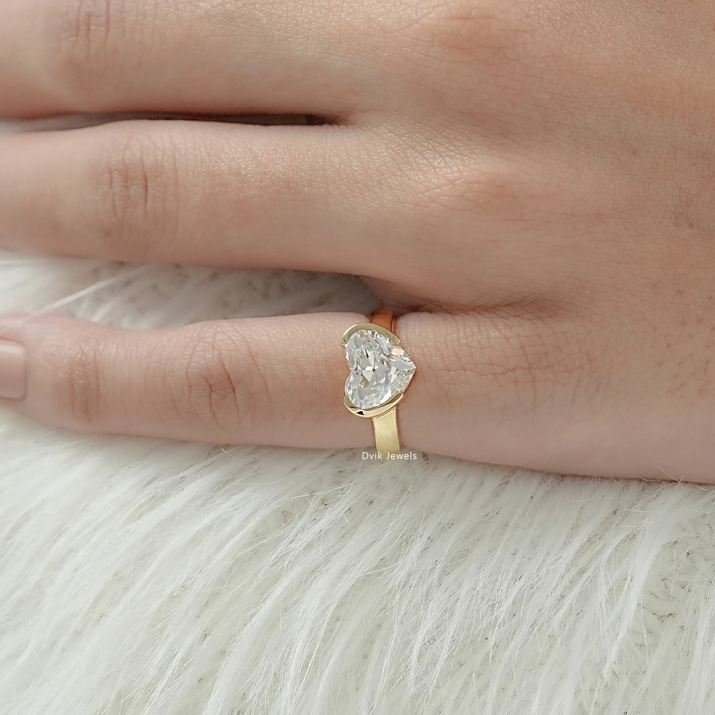 Heart Cut Half Bezel Set Lab Diamond Solitaire Ring