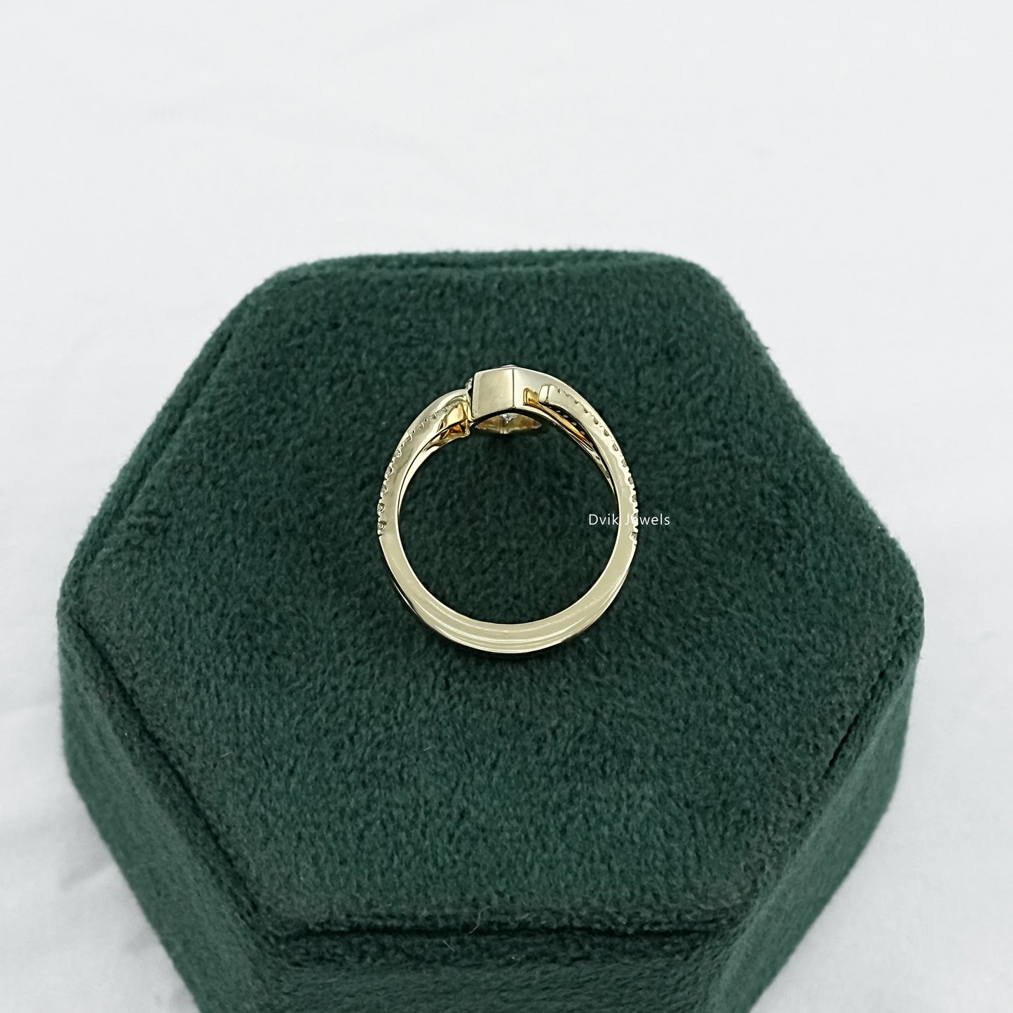 Half Bezel Marquise Cut Lab Diamond Curved Ring Set Bridal Ring Set