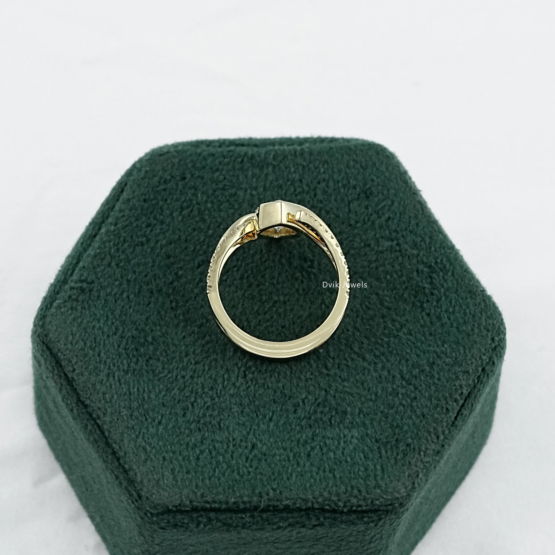 Half Bezel Marquise Cut Lab Diamond Curved Ring Set Bridal Ring Set