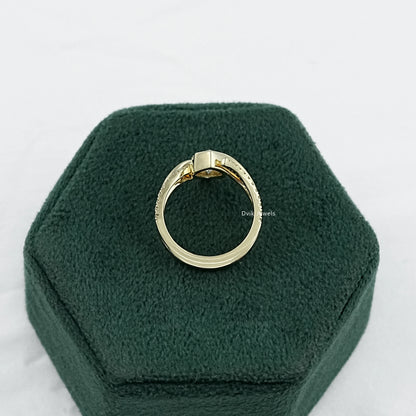 Half Bezel Marquise Cut Lab Diamond Curved Ring Set Bridal Ring Set
